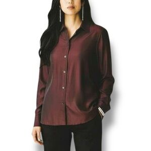 Vintage Michael Kors Size L Burgundy Metallic Button Shirt Blouse Made In Italy